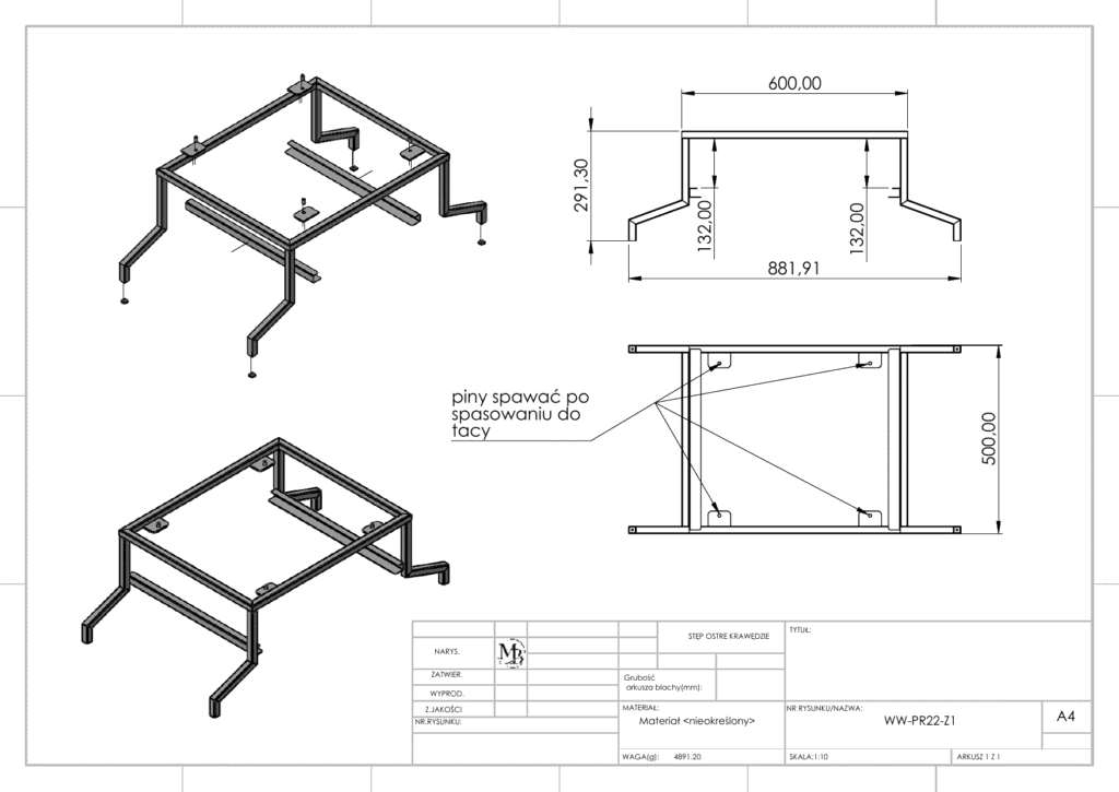 Rysunek techniczny – Stolik pomocniczy – PR22